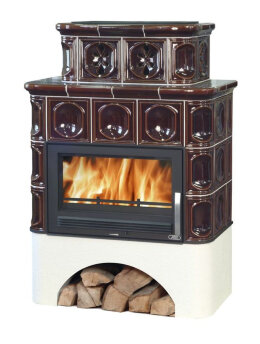 Кафельная печь-камин ABX Karelie (белый цоколь) (с водным контуром 10 кВт)